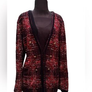 Ming Wang Red Plaid Faux Double Breasted Knit Jacket Size Large